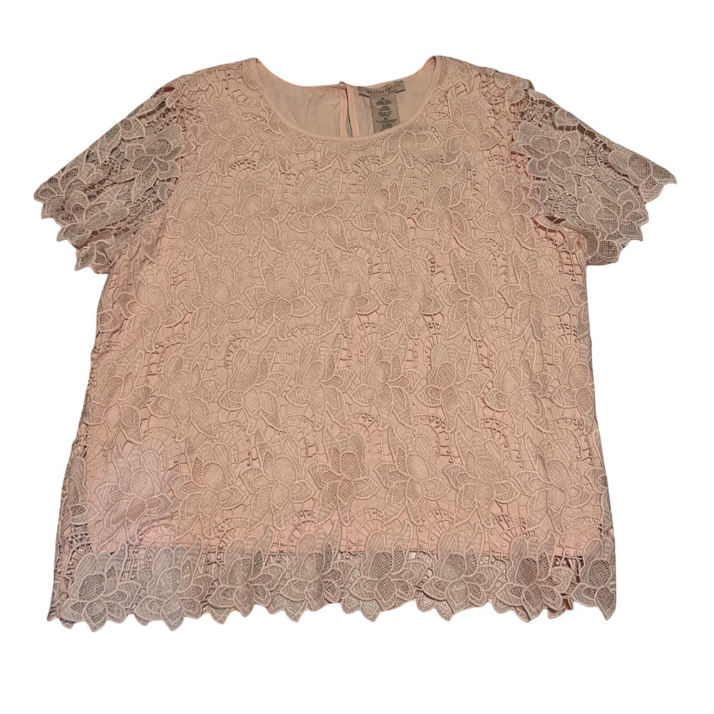 Philosophy Pink Floral Lace Short Sleeve Top XL NWT Feminine Scalloped Hem